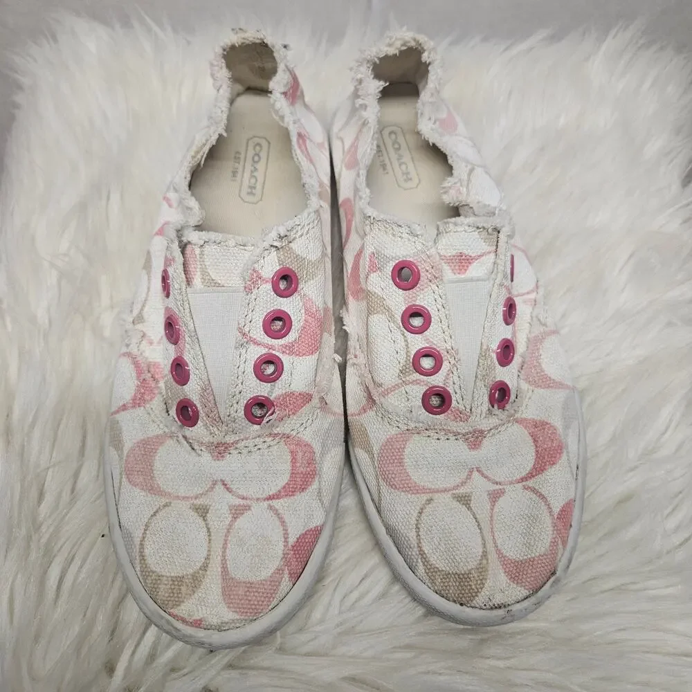 Coach Signature Katie Pink Canvas Slip On Sneakers Flat Shoes Women's 6.5